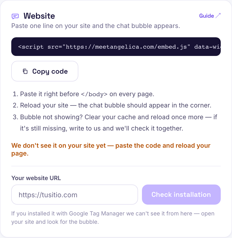 Adding the chat to your website